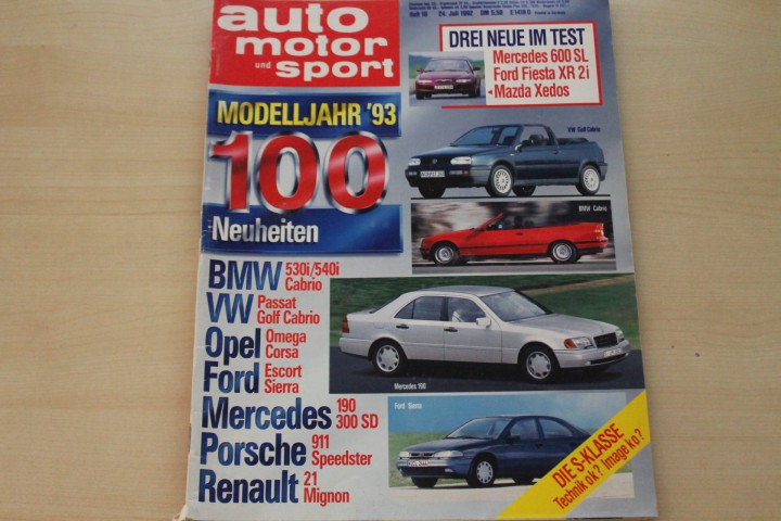Deckblatt Auto Motor und Sport (16/1992)